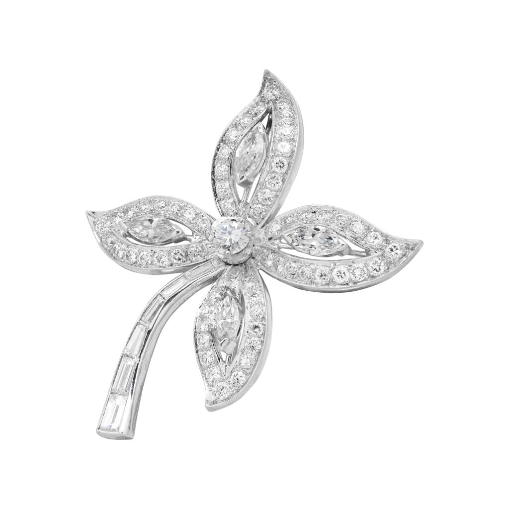 Platinum and Diamond Floral Brooch