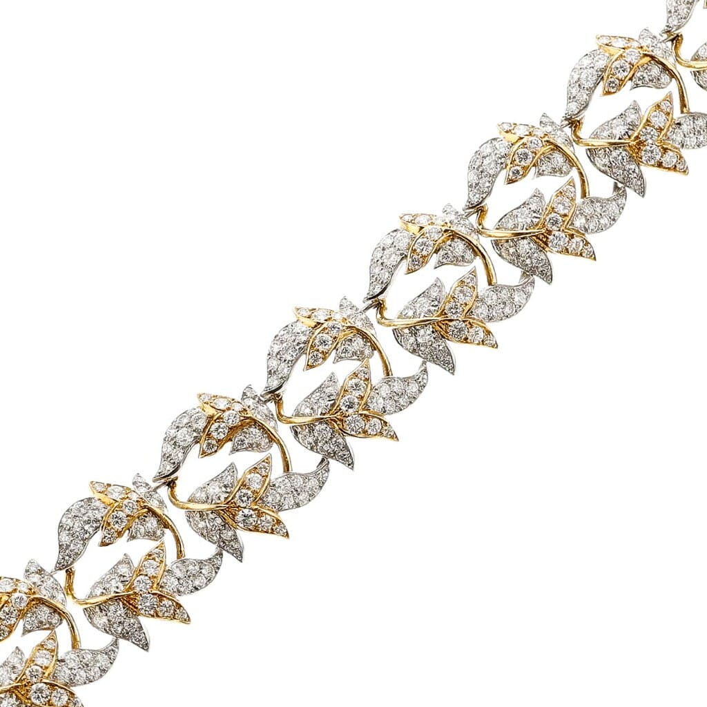 Vintage Platinum, Gold and Diamond Feuilles Bracelet