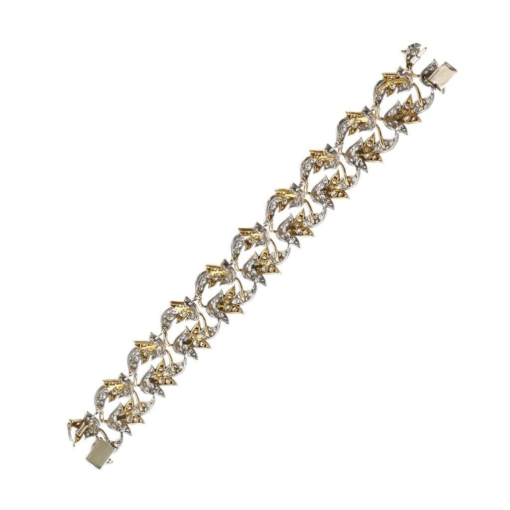 Vintage Platinum, Gold and Diamond Feuilles Bracelet