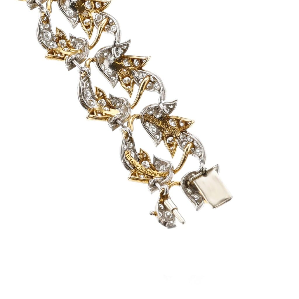 Vintage Platinum, Gold and Diamond Feuilles Bracelet
