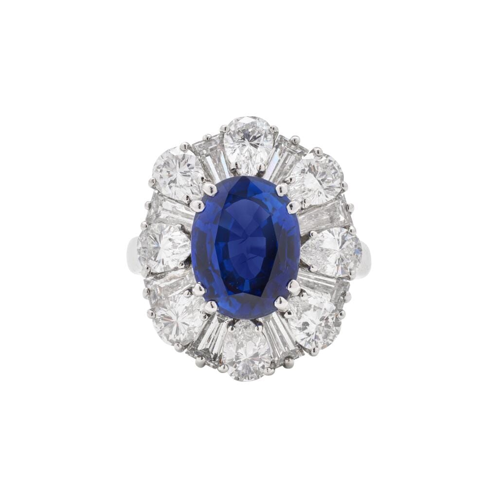 Platinum, 4.02ct Ceylon Sapphire and Diamond Ring