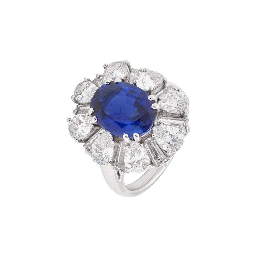 Platinum, 4.02ct Ceylon Sapphire and Diamond Ring
