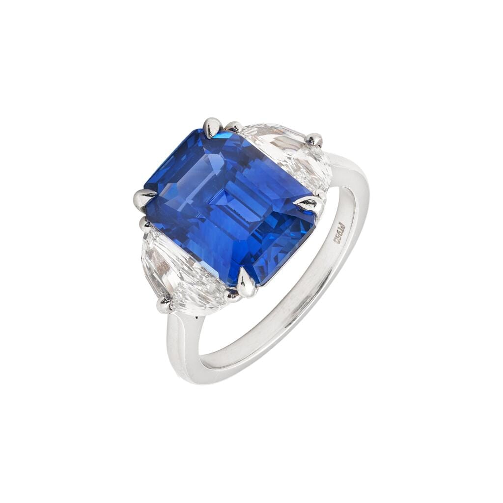 Platinum, 7.62ct Ceylon Sapphire and Diamond Ring