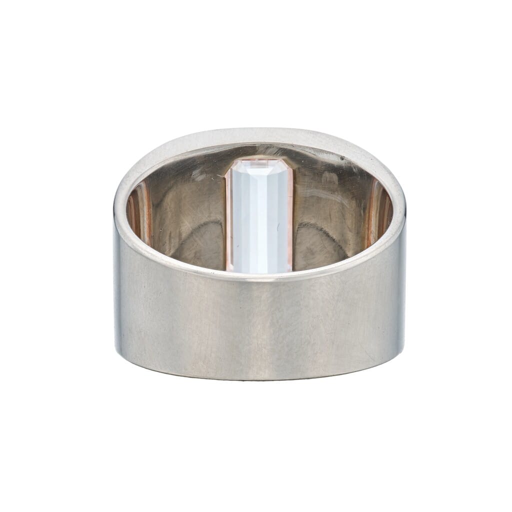 Platinum, Rose Gold and 2.01ct Emerald Cut Faint Pink Diamond Cigar Band Ring