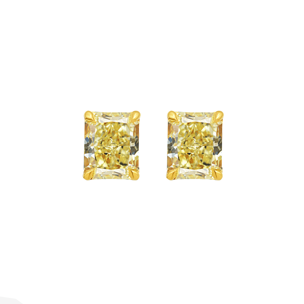 Gold and 2.85ctw Radiant Cut Fancy Yellow Diamond Stud Earrings