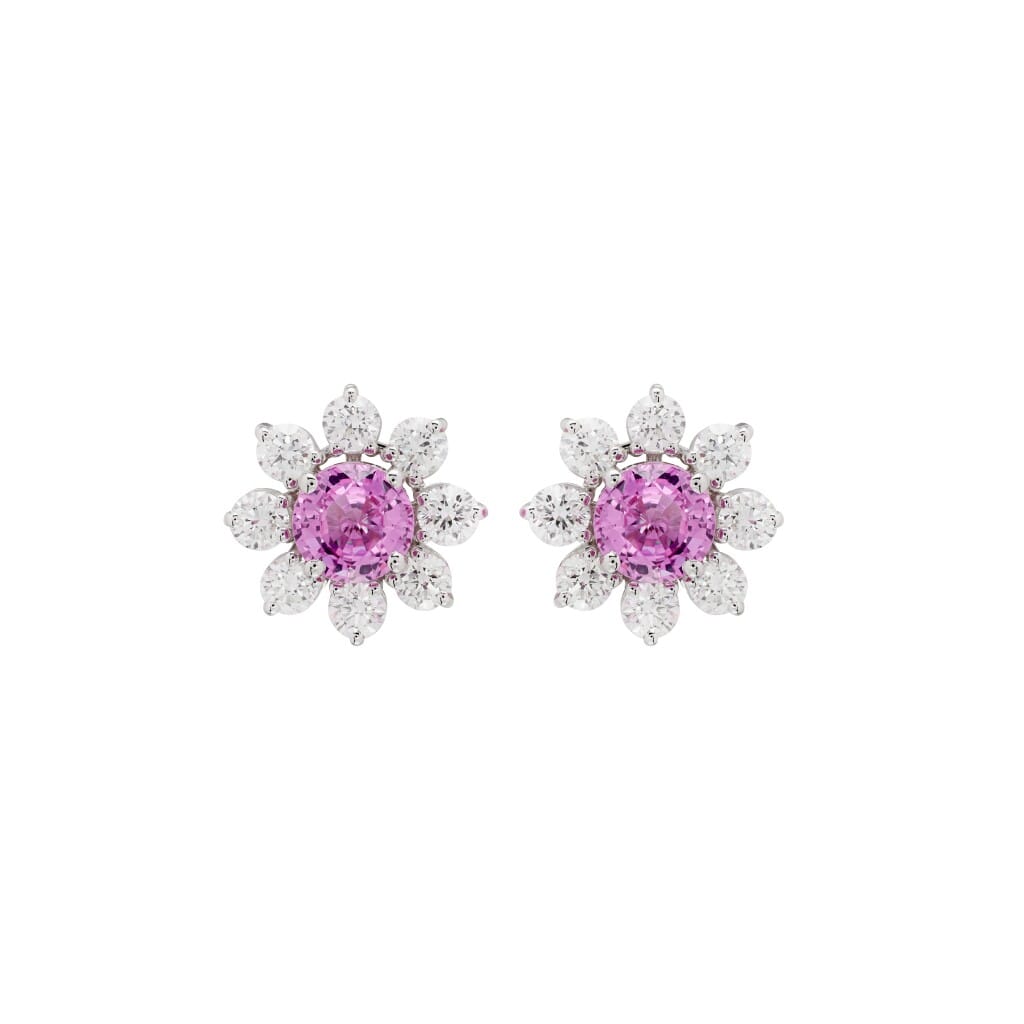 White Gold, 2.15ctw Pink Sapphire and Diamond Stud Earrings