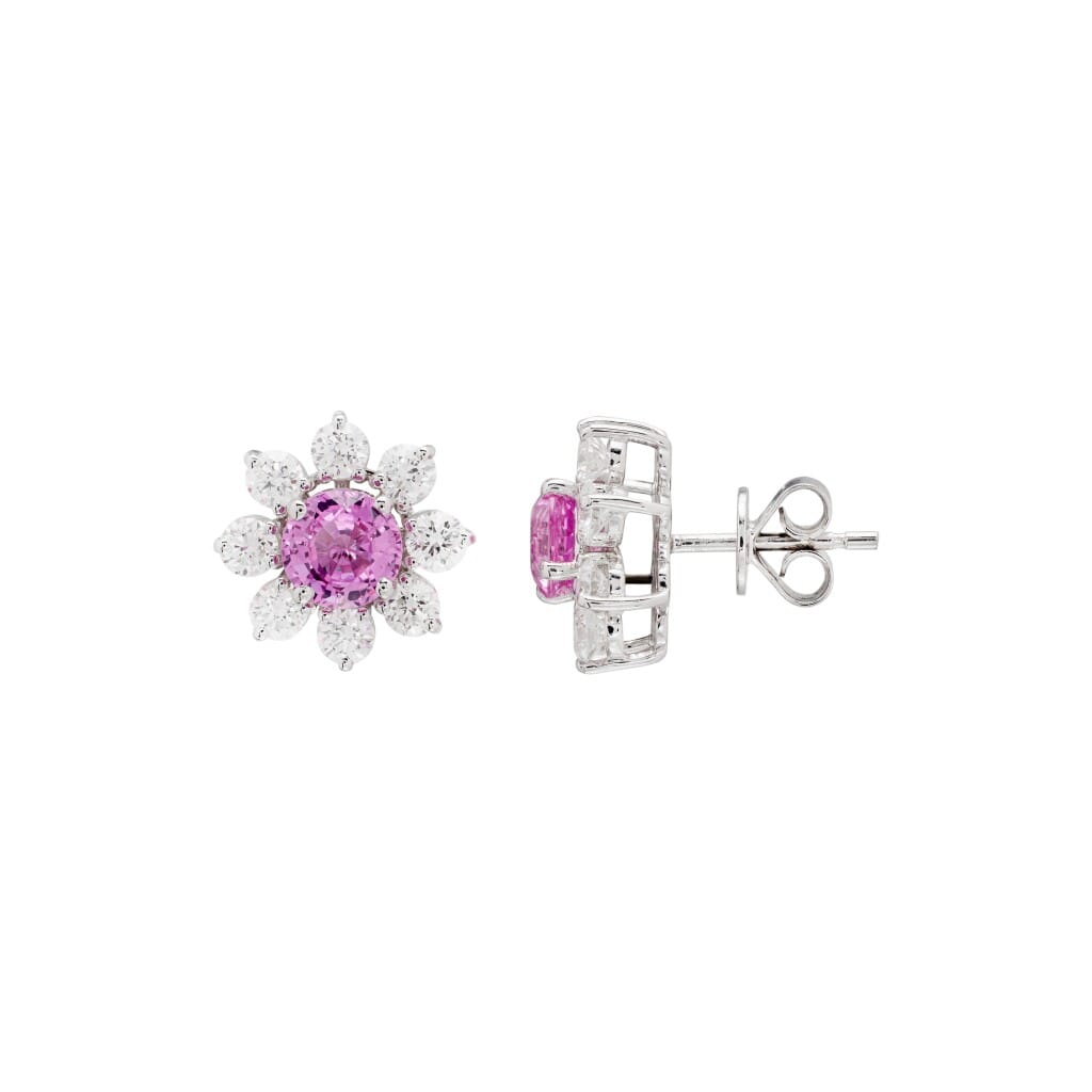White Gold, 2.15ctw Pink Sapphire and Diamond Stud Earrings