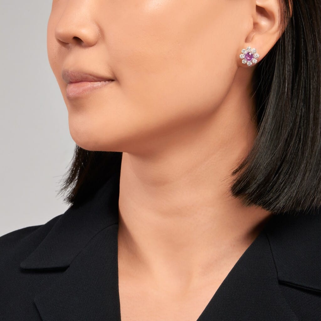 White Gold, 2.15ctw Pink Sapphire and Diamond Stud Earrings