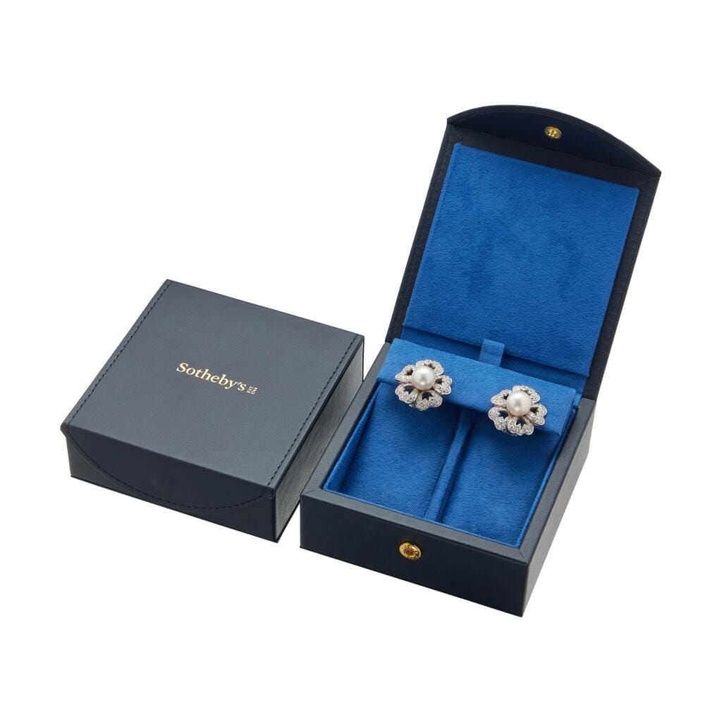 White Gold, Cultured Pearl and Diamond Floral Earclips