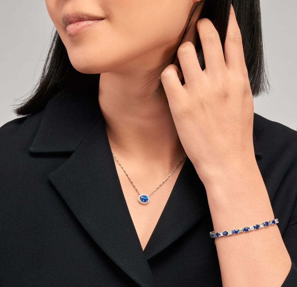 White Gold, 8.88ctw Madagascar Sapphire and Diamond Tennis Bracelet
