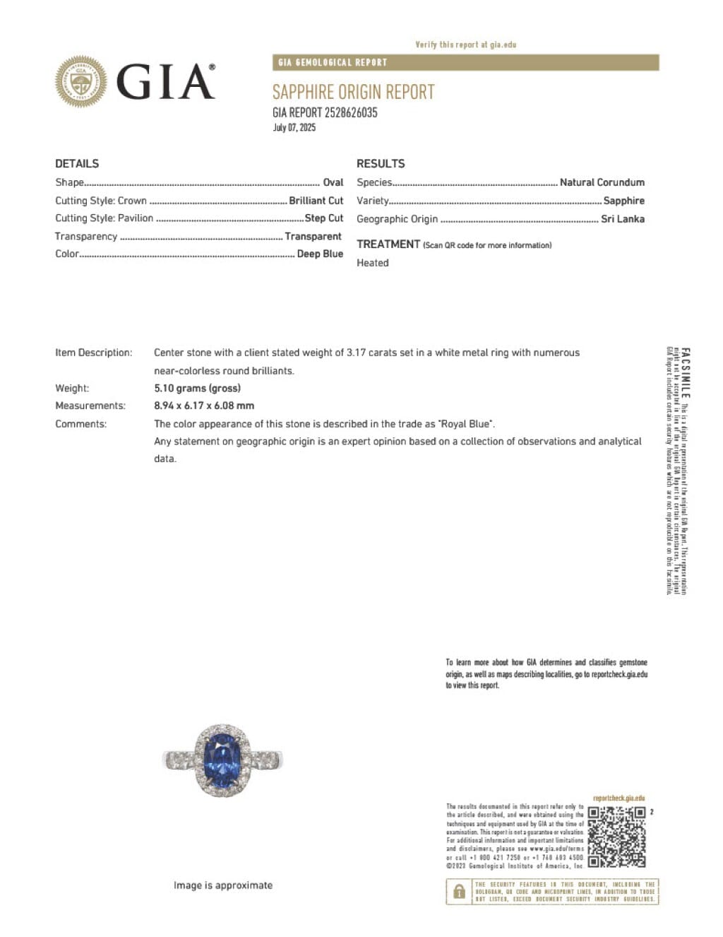 White Gold, 3.17ct Ceylon Royal Blue Sapphire and Diamond Ring