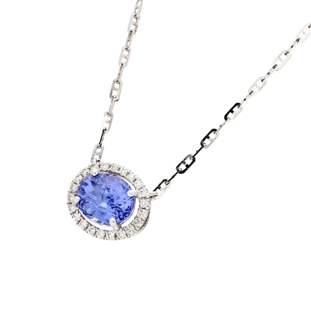 White Gold, 1.77ct Ceylon Violet Sapphire and Diamond Pendant Necklace