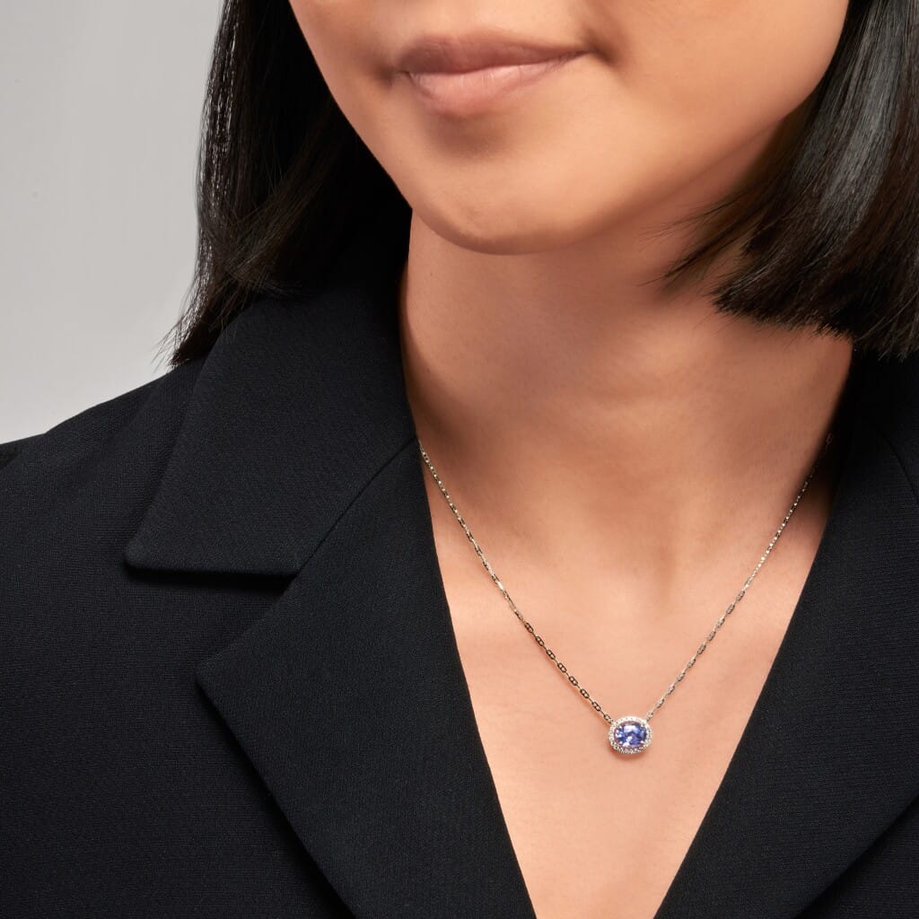 White Gold, 1.77ct Ceylon Violet Sapphire and Diamond Pendant Necklace