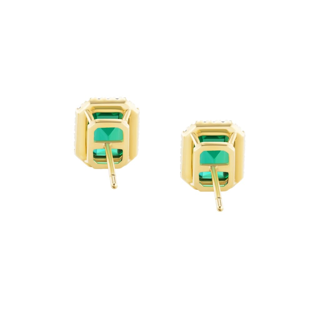 Gold, 2.43ctw Zambian Emerald and Diamond Stud Earrings