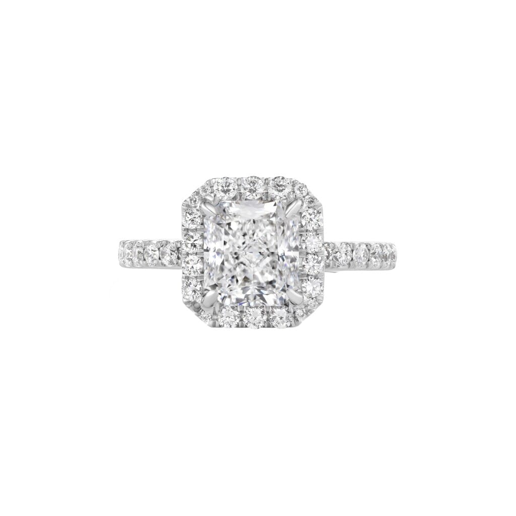 Platinum, 3.11ct Radiant Cut Diamond and Diamond Engagement Ring
