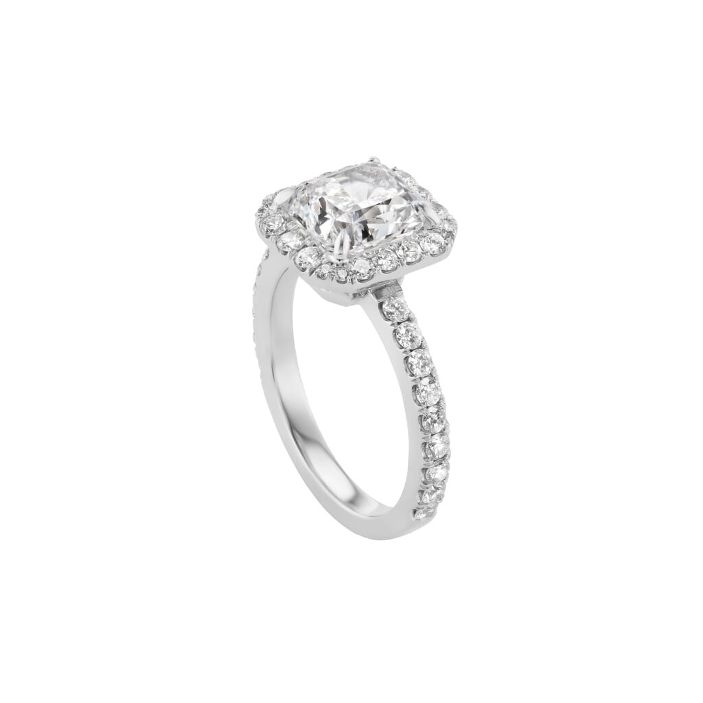 Platinum, 3.11ct Radiant Cut Diamond and Diamond Engagement Ring
