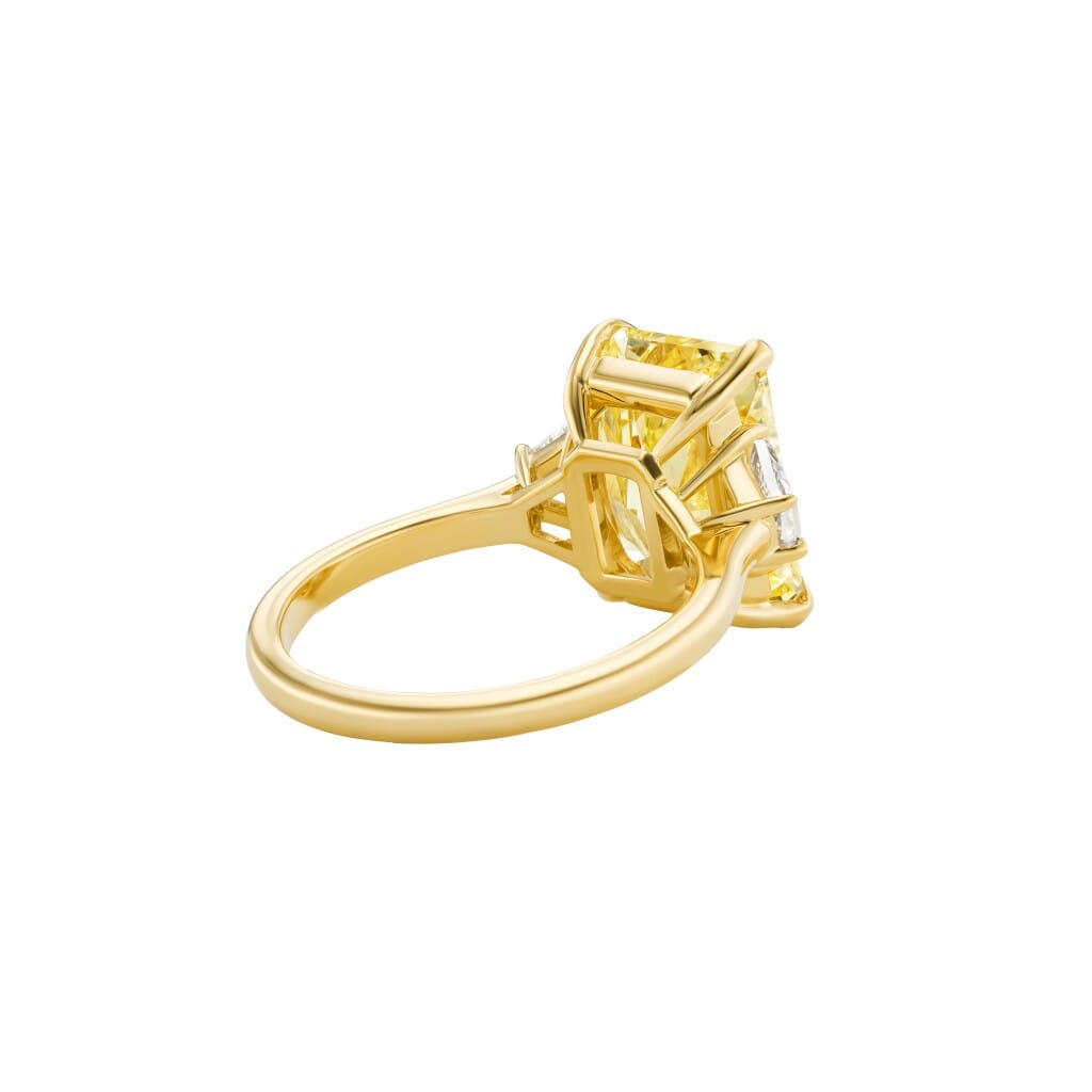 Gold, 5.05ct Radiant Cut Fancy Yellow Diamond and Diamond Engagement Ring