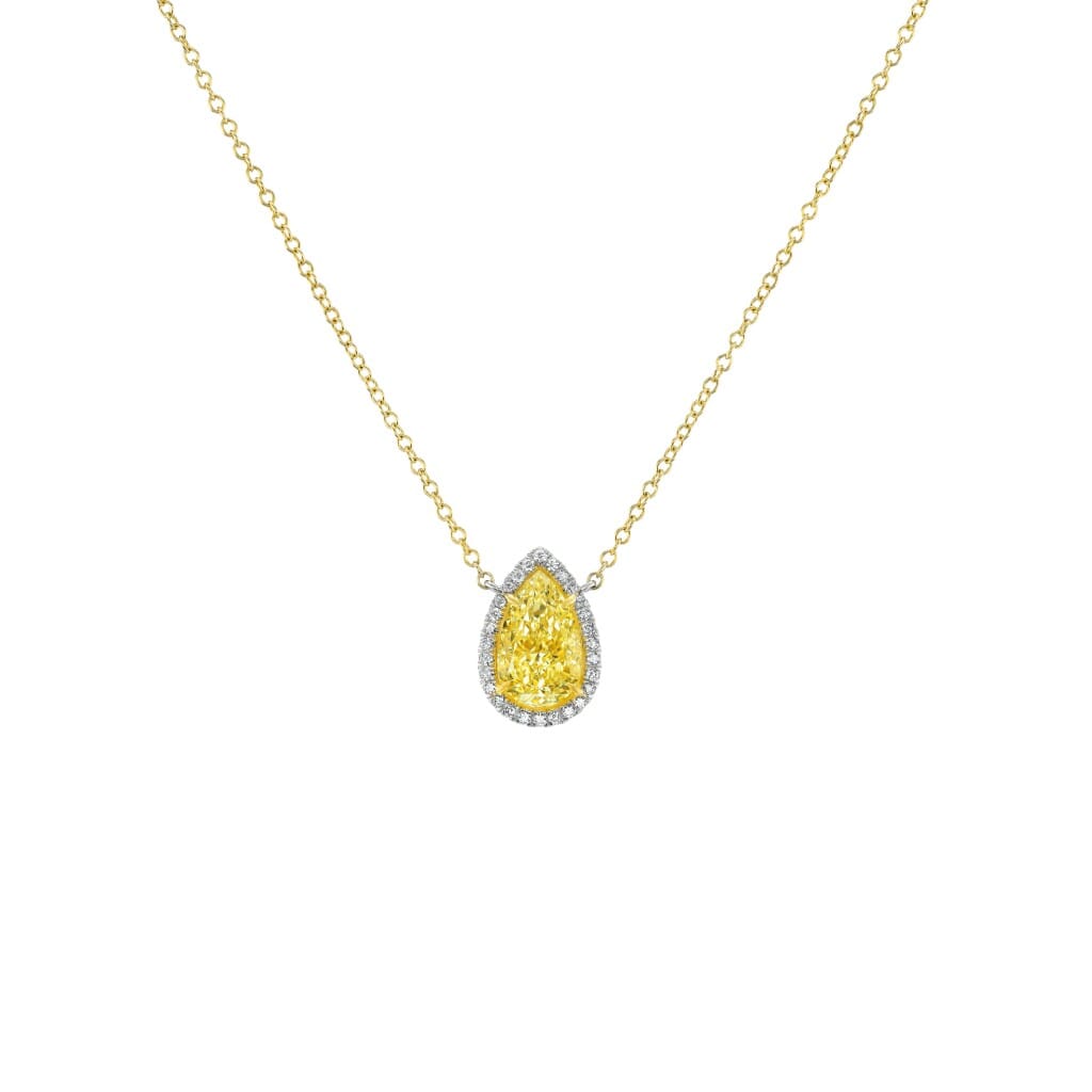Gold, Platinum, 3.16ct Pear Shape Fancy Light Yellow Diamond and Diamond Necklace