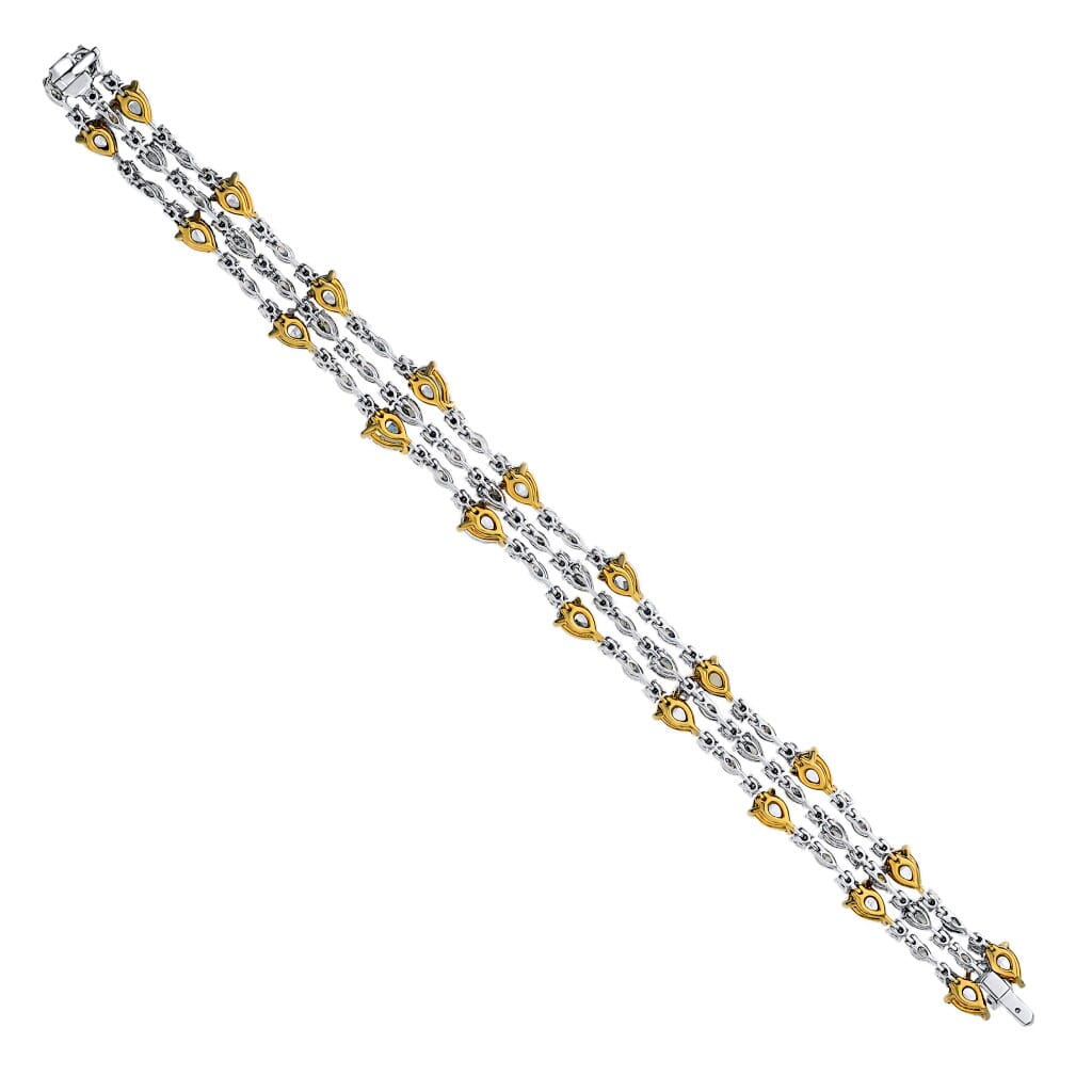 White Gold, Gold, Yellow Diamond and Diamond Three Row Bracelet