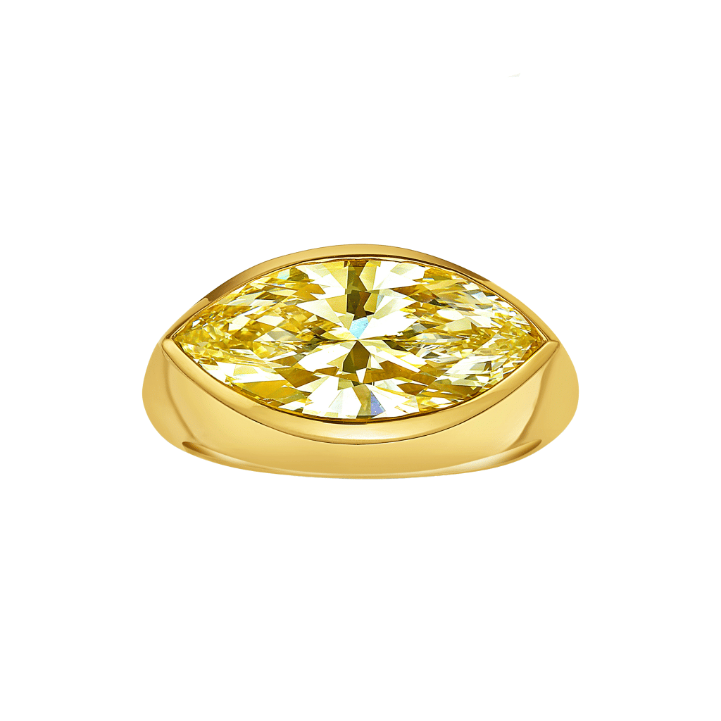 Gold and 3.39ct Marquise Cut Fancy Yellow Diamond Engagement Ring
