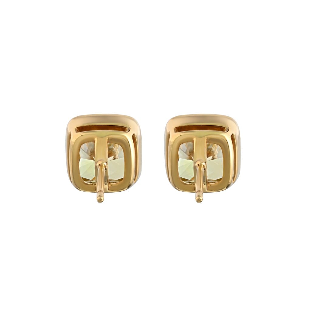 Gold and 6.12ctw Cushion Cut Fancy Yellow Diamond Stud Earrings