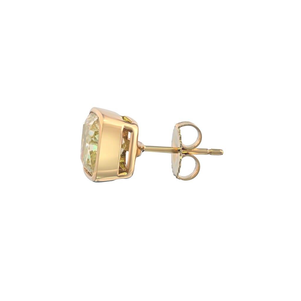 Gold and 6.12ctw Cushion Cut Fancy Yellow Diamond Stud Earrings