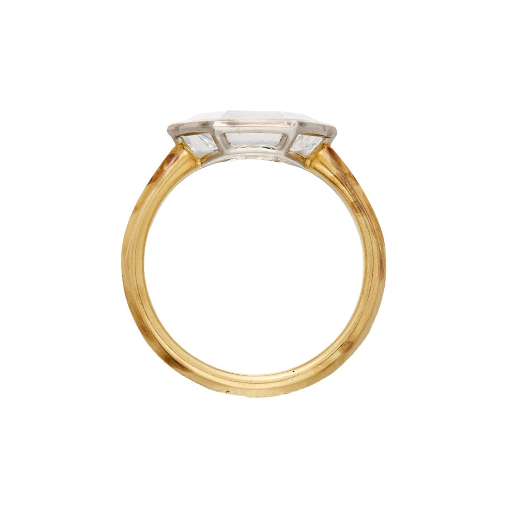 Platinum, Gold and 3.66ct Hexagonal Portrait Cut Diamond Ring