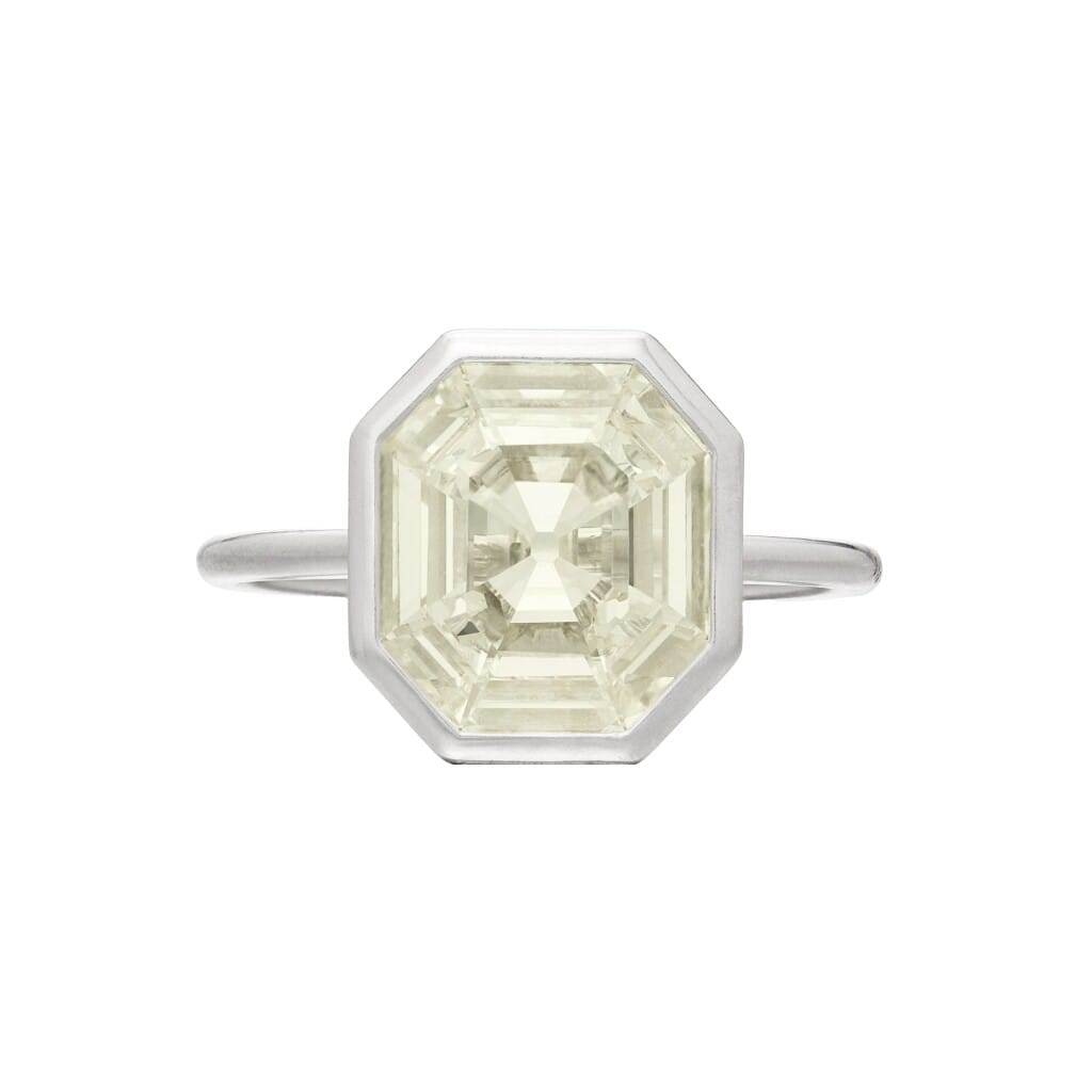 Platinum and 3.01ct Octagonal Step Cut Diamond Ring