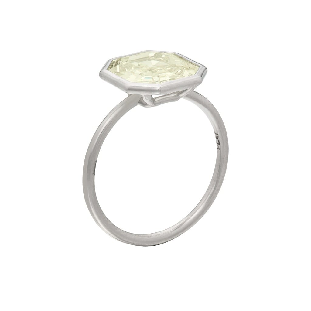Platinum and 3.01ct Octagonal Step Cut Diamond Ring