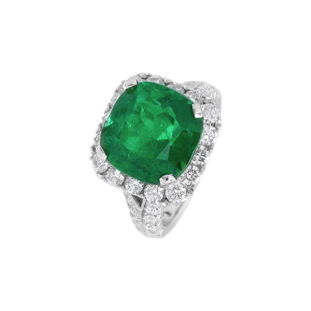 White Gold, 6.93ct Zambian Emerald and Diamond Ring