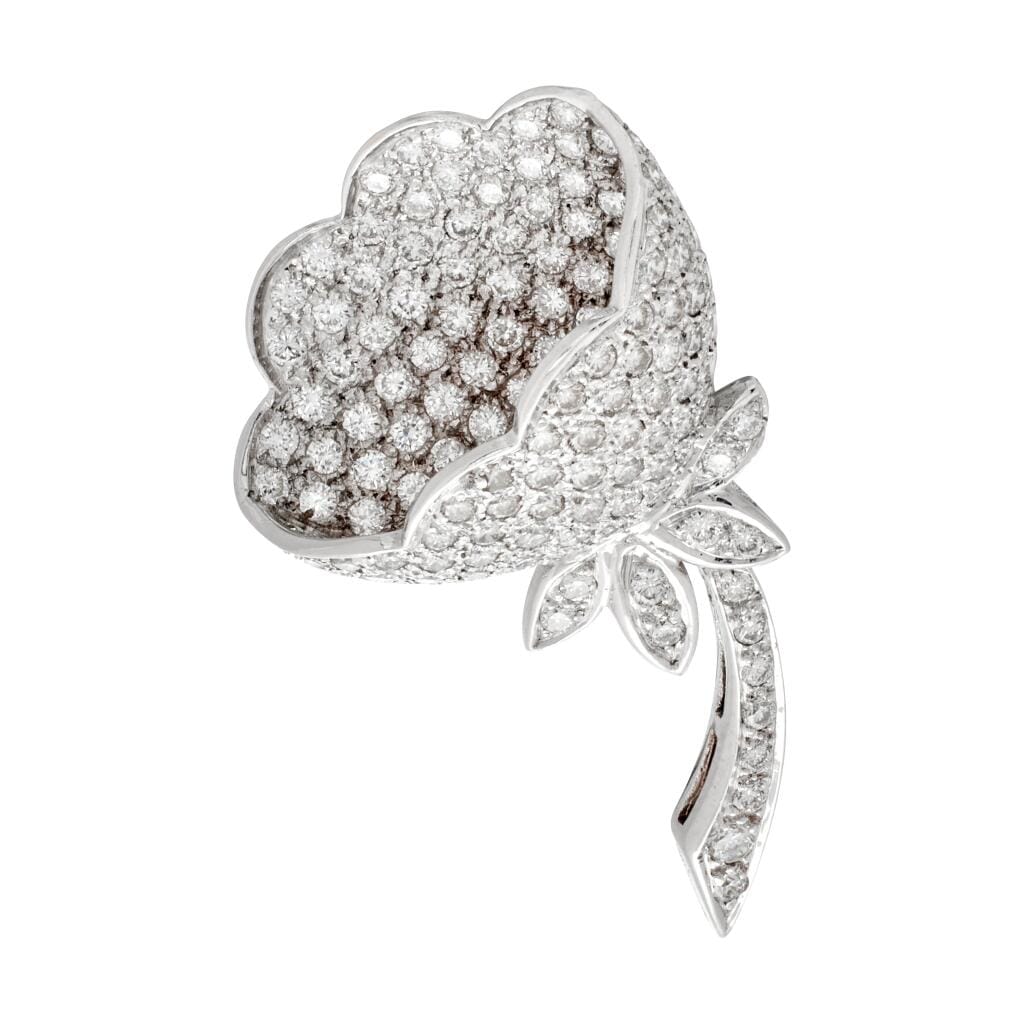 White Gold and Diamond Floral Pendant Brooch