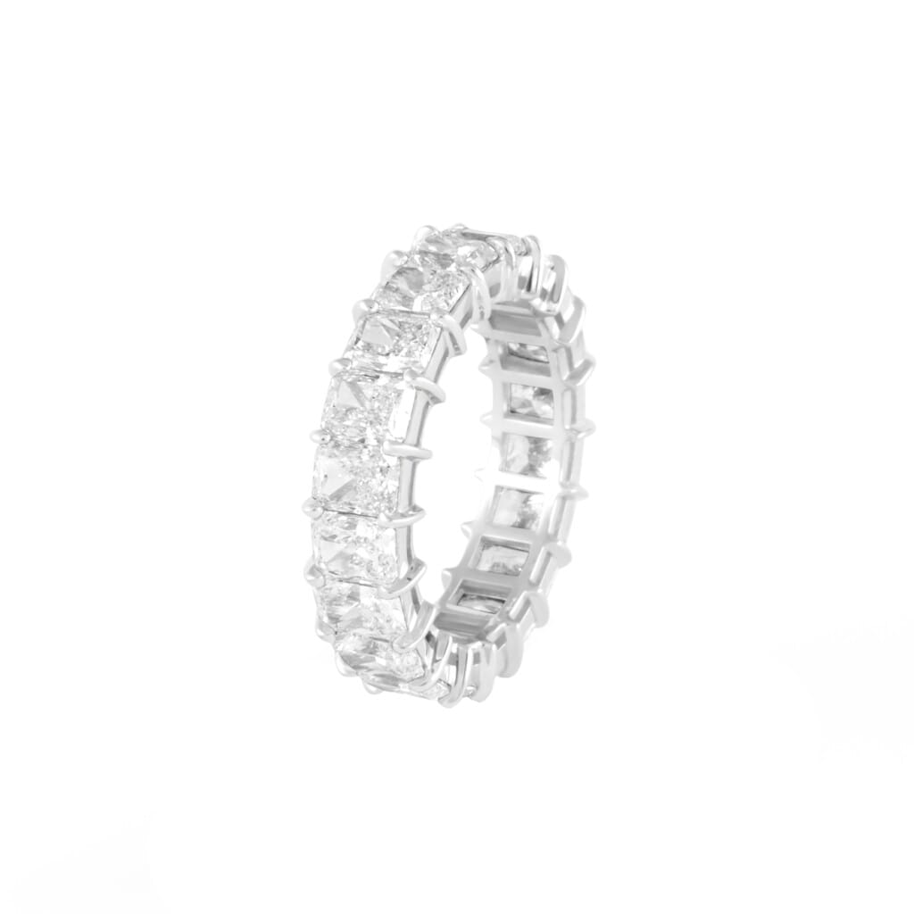 White Gold and 6.20ctw Radiant Cut Diamond Eternity Band Ring