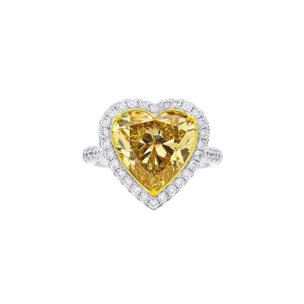 White Gold, 7.52ct Heart Shape Fancy Brownish Yellow Diamond and Diamond Ring