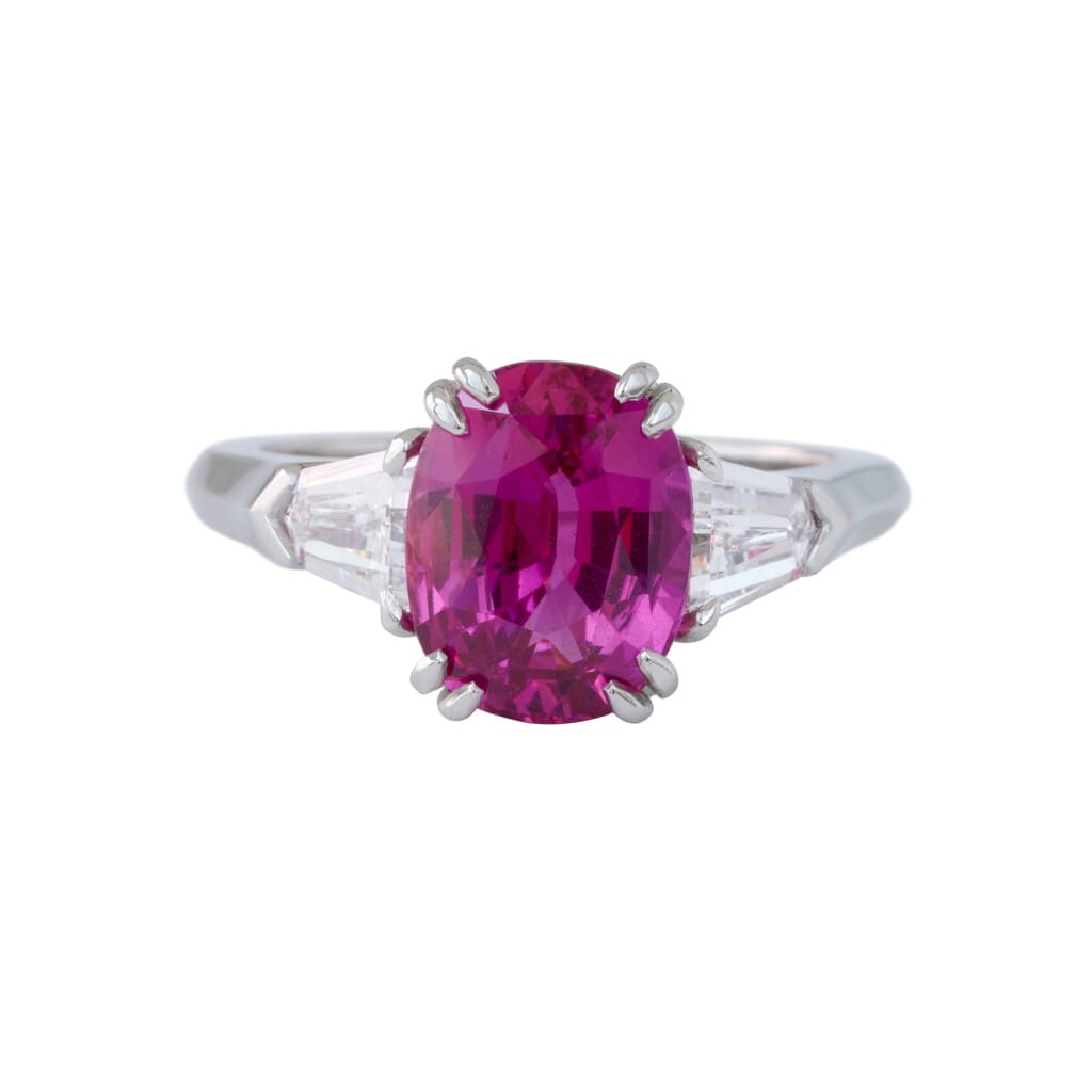 Platinum, 3.50ct Madagascar Pink Sapphire and Diamond Ring