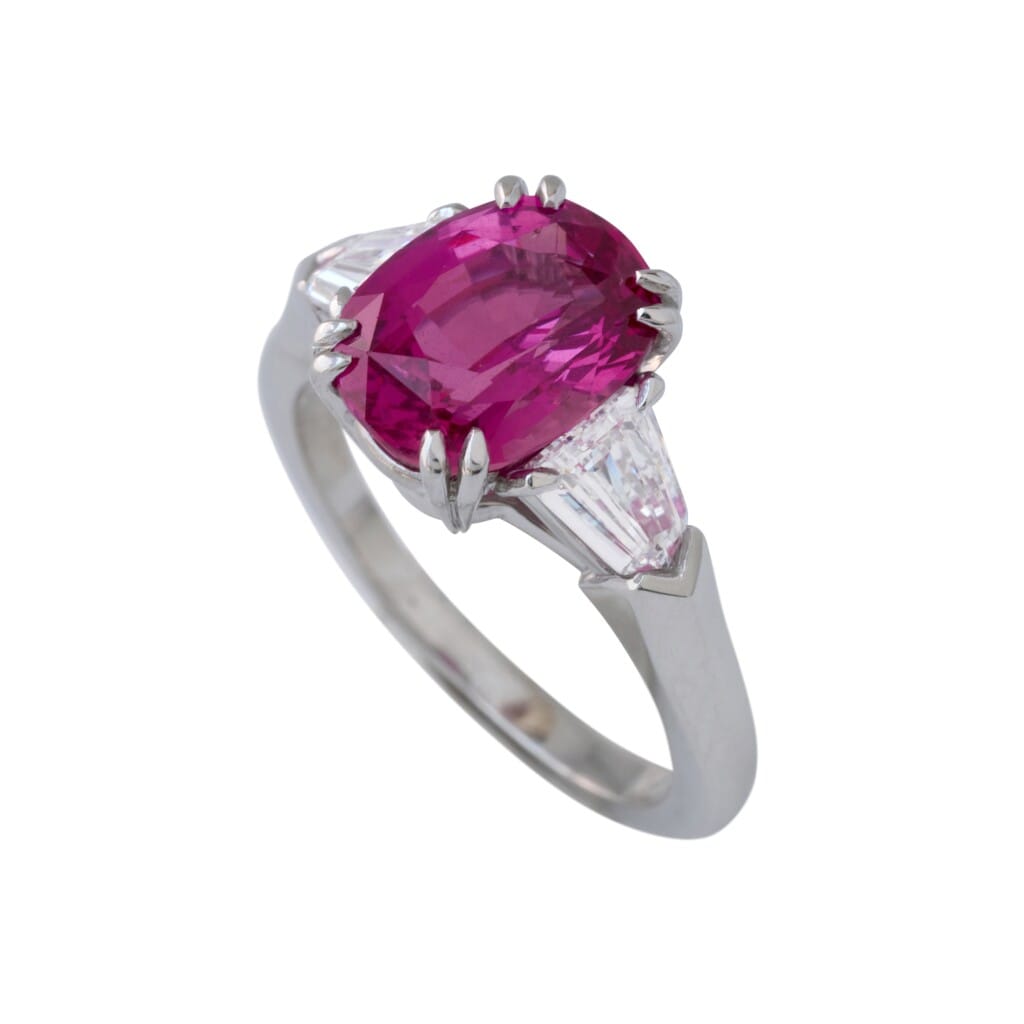 Platinum, 3.50ct Madagascar Pink Sapphire and Diamond Ring