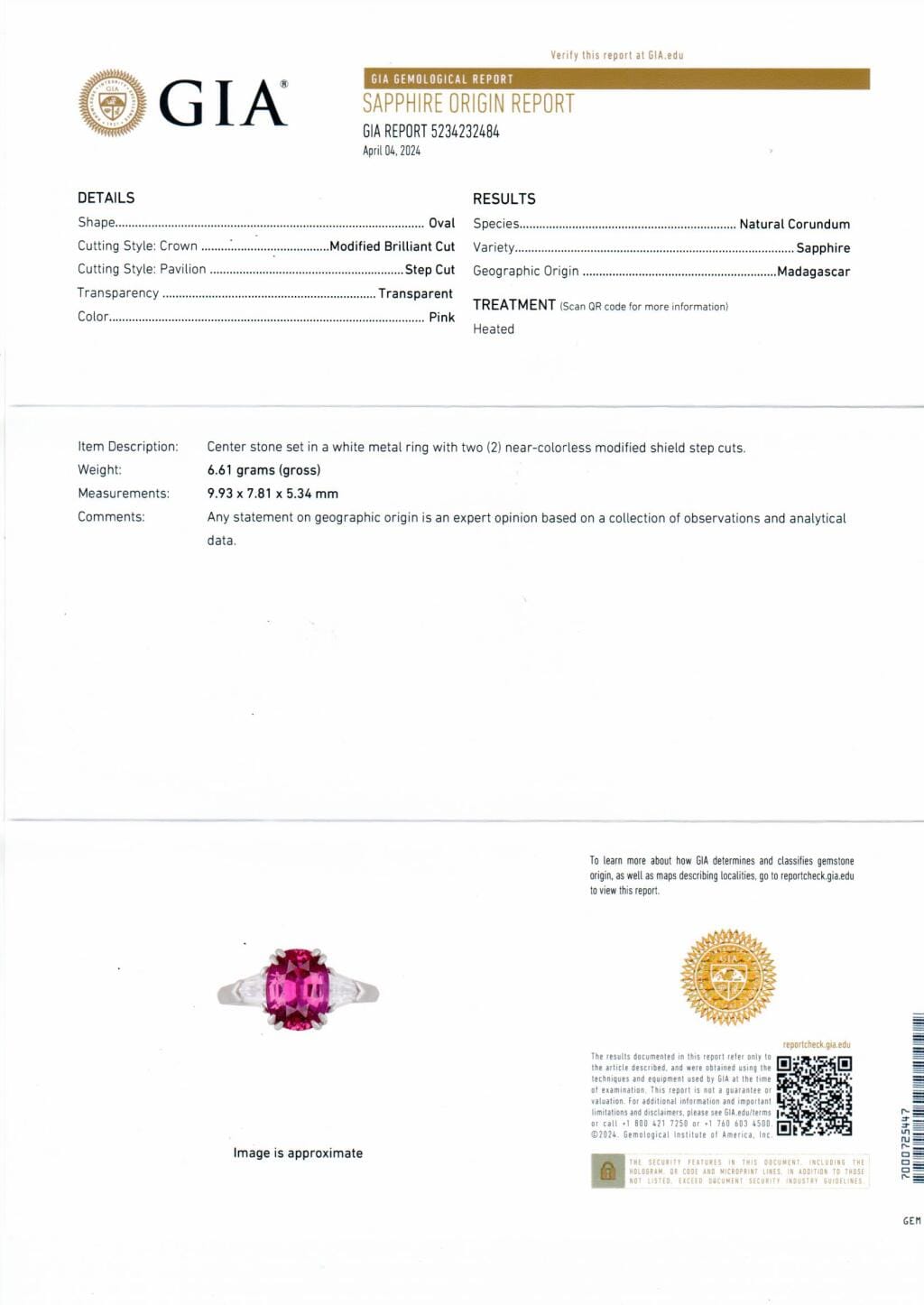 Platinum, 3.50ct Madagascar Pink Sapphire and Diamond Ring