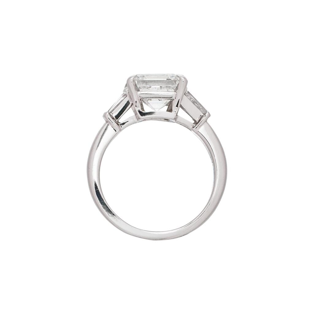Platinum, 2.85ct Square Emerald Cut Diamond and Diamond Engagement Ring