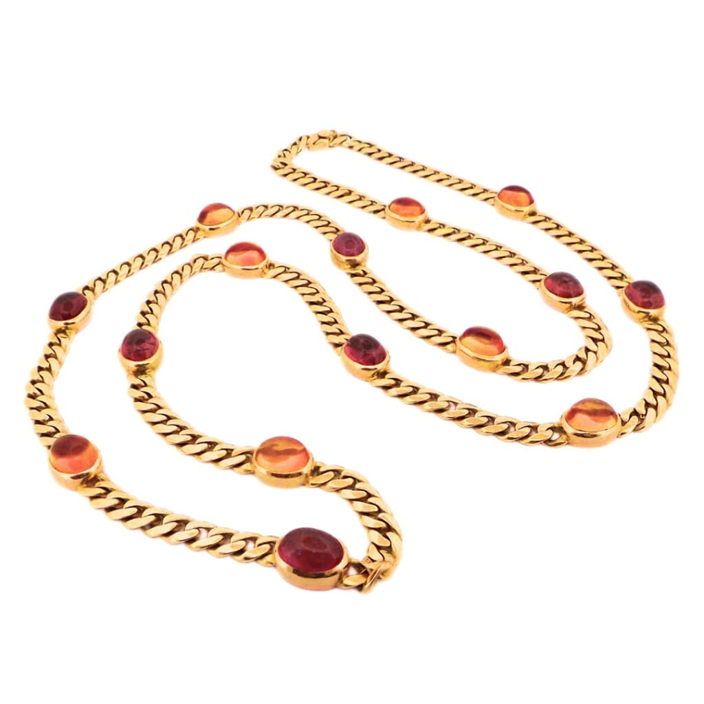 Gold, Citrine and Pink Tourmaline Sautoir Necklace