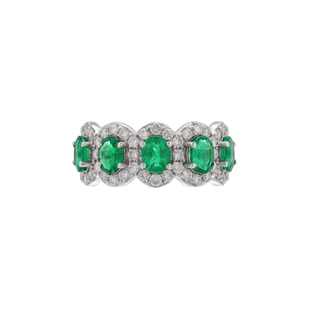 White Gold, 1.55ctw Emerald and Diamond Half Eternity Band Ring