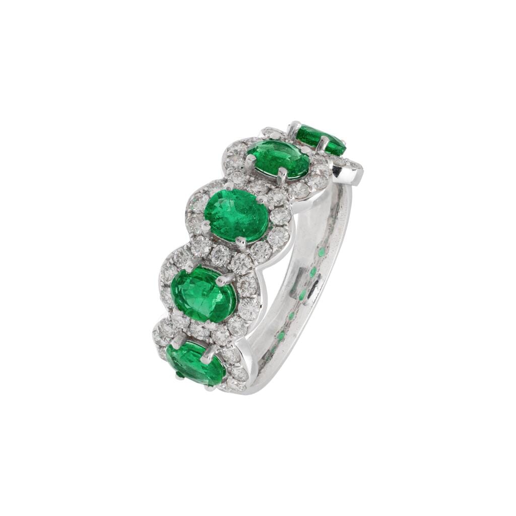 White Gold, 1.55ctw Emerald and Diamond Half Eternity Band Ring