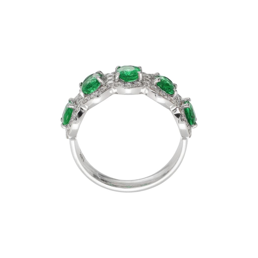 White Gold, 1.55ctw Emerald and Diamond Half Eternity Band Ring
