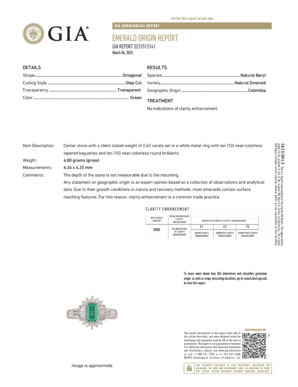 Platinum, 0.60ct Colombian Emerald and Diamond Ring