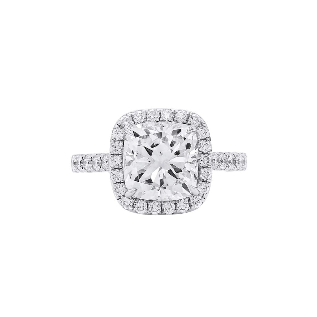 White Gold, 3.01ct Cushion Cut Diamond and Diamond Engagement Ring