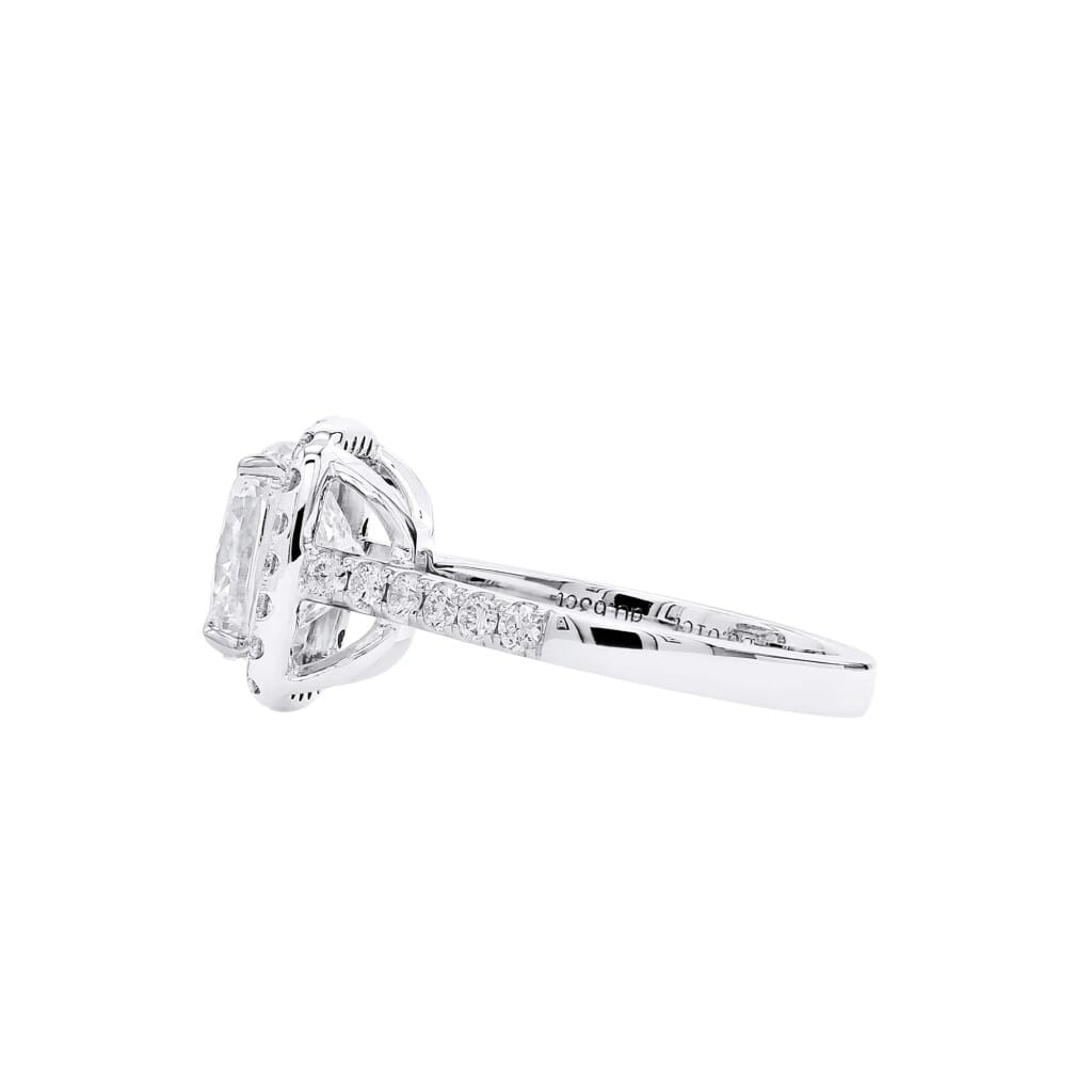 White Gold, 3.01ct Cushion Cut Diamond and Diamond Engagement Ring