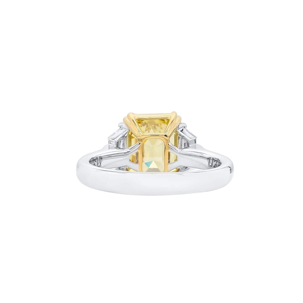 White Gold, Gold, 3.08ct Emerald Cut Fancy Vivid Yellow Diamond and Diamond Engagement Ring