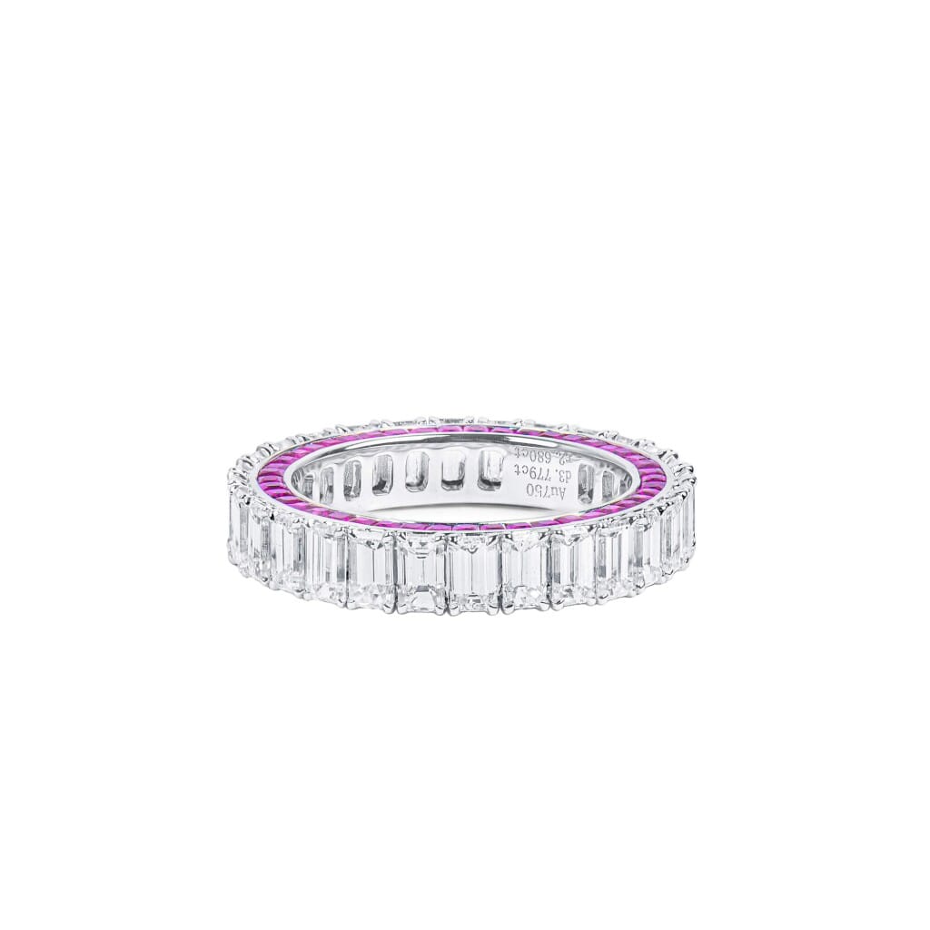White Gold, 3.75ctw Emerald Cut Diamond and Ruby Eternity Band Ring