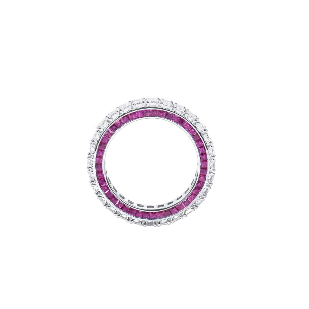 White Gold, 3.75ctw Emerald Cut Diamond and Ruby Eternity Band Ring