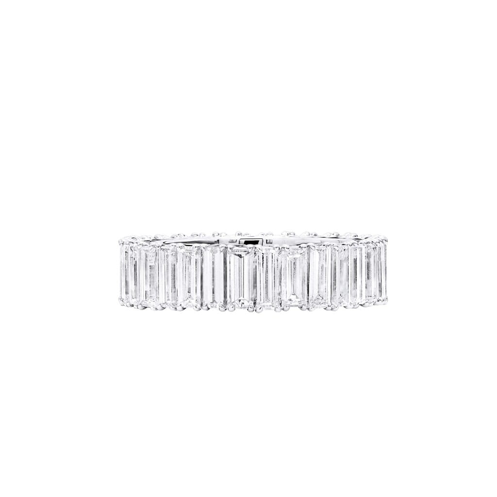 White Gold, 4.85ctw Baguette Cut Diamond and Emerald Eternity Band Ring