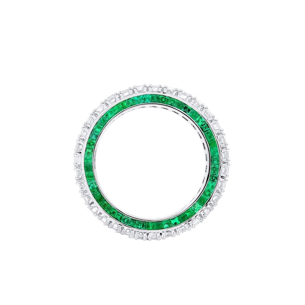 White Gold, 4.85ctw Baguette Cut Diamond and Emerald Eternity Band Ring