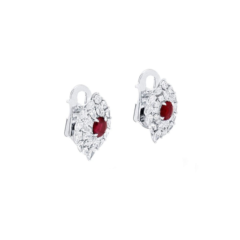 White Gold, 1.45ctw Burmese Pigeon's Blood Ruby and Diamond Earclips